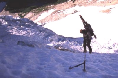 skier on rappel