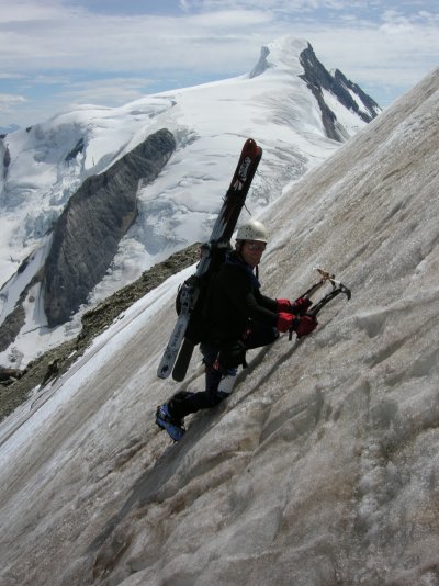 Ryan climbs Alpine Ice with his ski gear