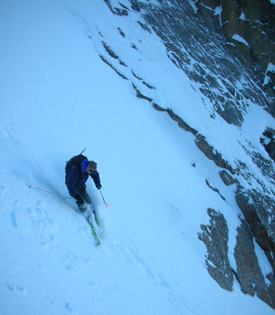 skiing the North Buttress Couloir