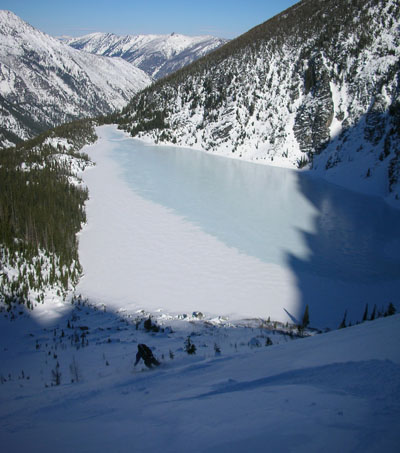 skiing above Colchuck Lake