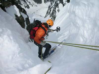 rappel on skis