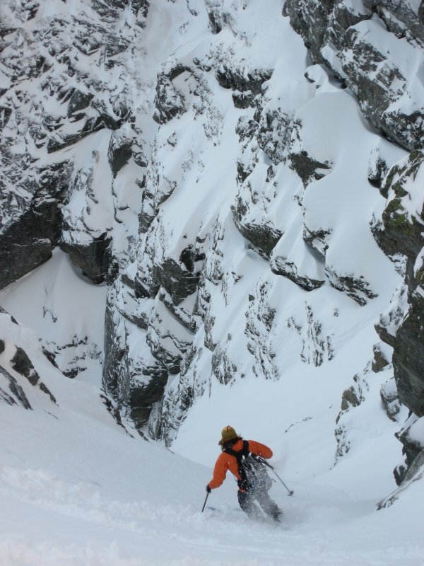 Dropping into Slot Couloir