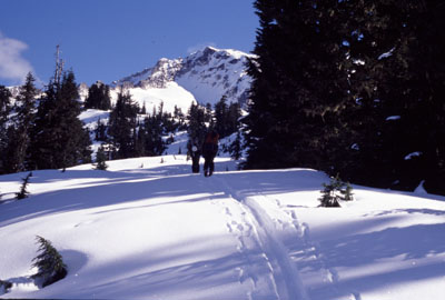 Approaching Mt Blum on skis