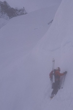 Ben Manfredi probes ice climbing without crampons