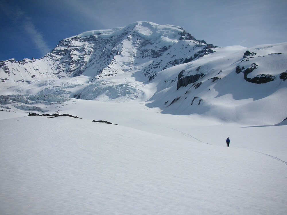 Casey skis on the Carbon Glacier